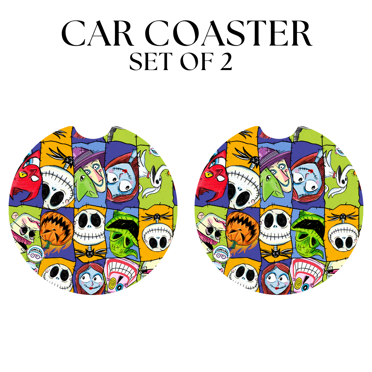 Colorful Nightmare Faces UV DTF Car Coaster