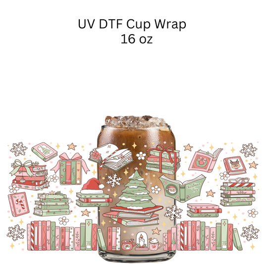Pastel Bookish Christmas UV DTF Cup Wrap