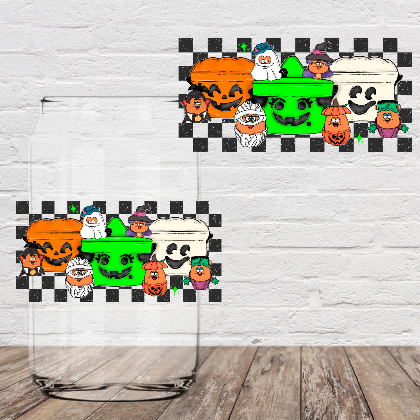 Checkered Halloween Buckets 4" UV DTF