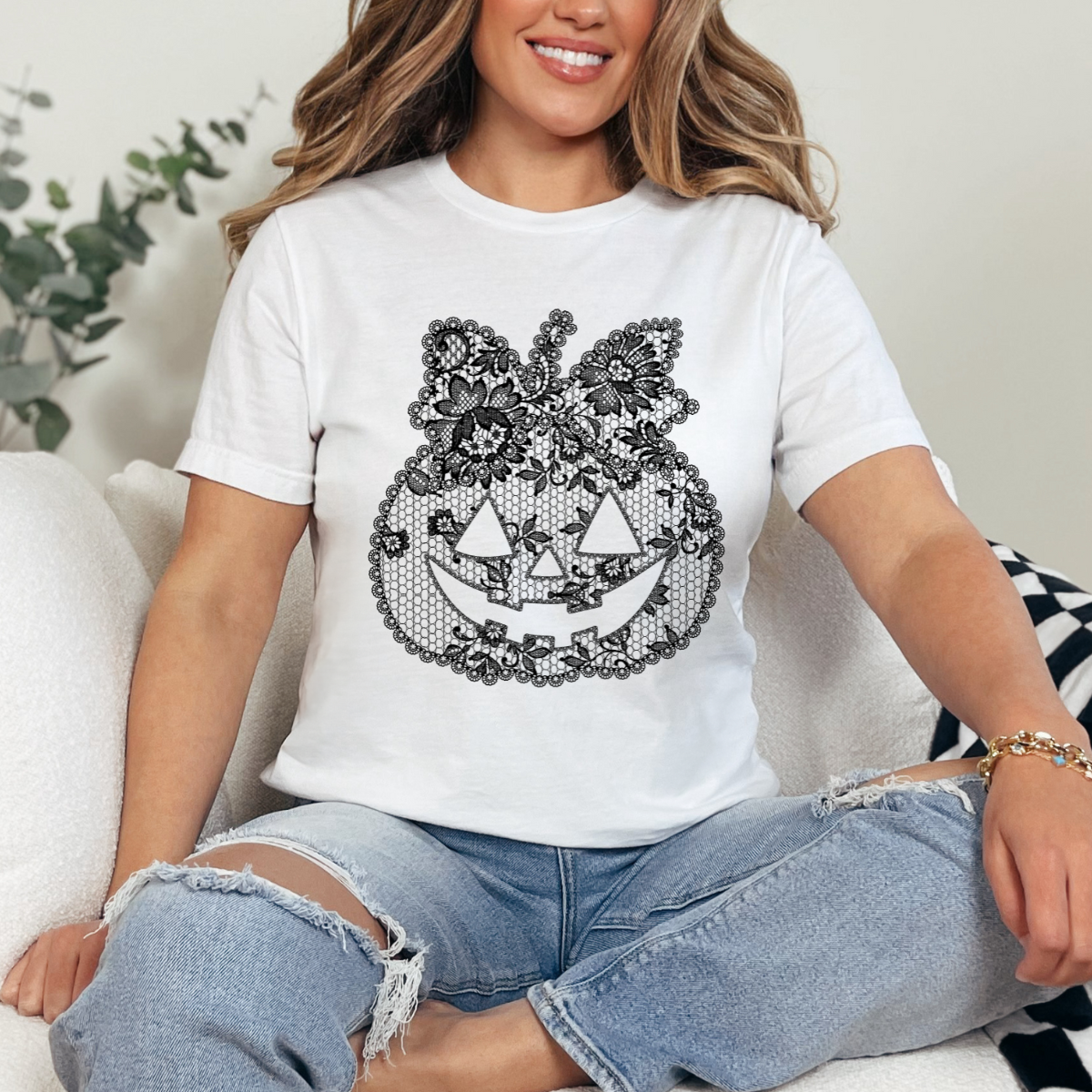 Lace Pumpkin BLACK Single Color DTF Transfer
