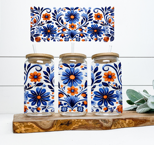 Blue Floral UV DTF Wrap