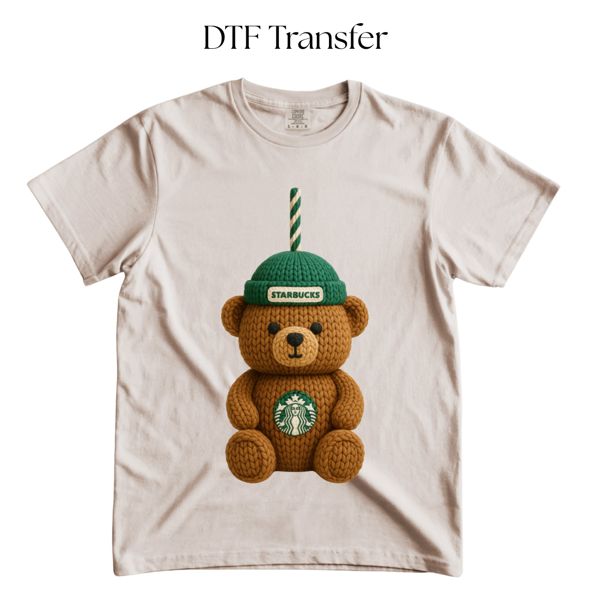 Coffee Bear Faux Yarn DTF Transfer