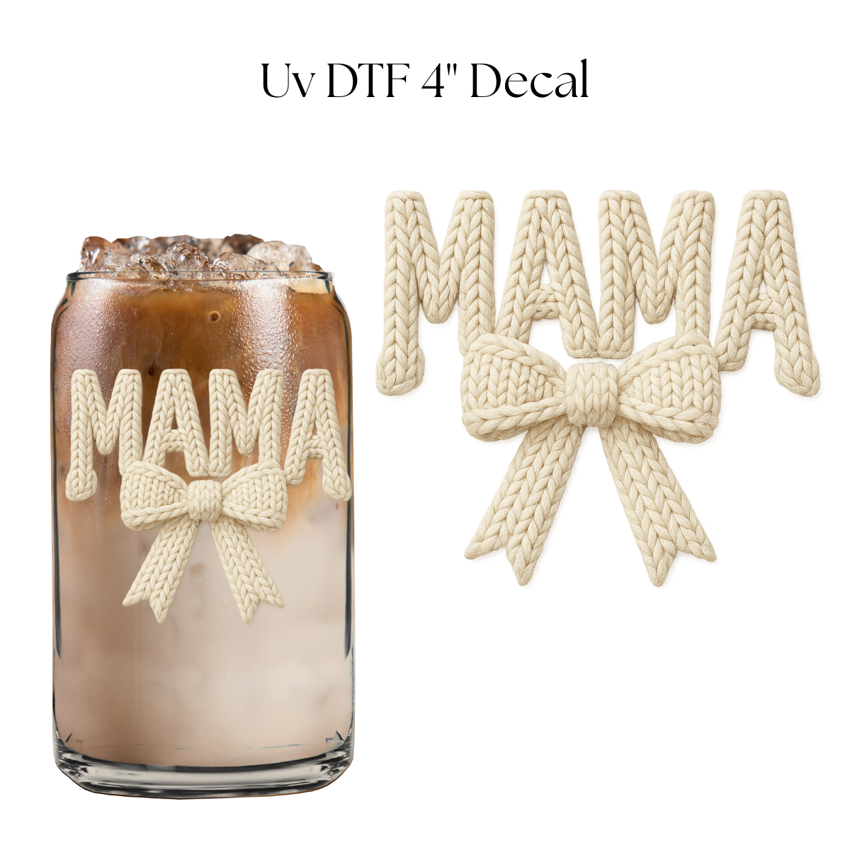White Mama Bow Faux Yarn 4” UV DTF Decal