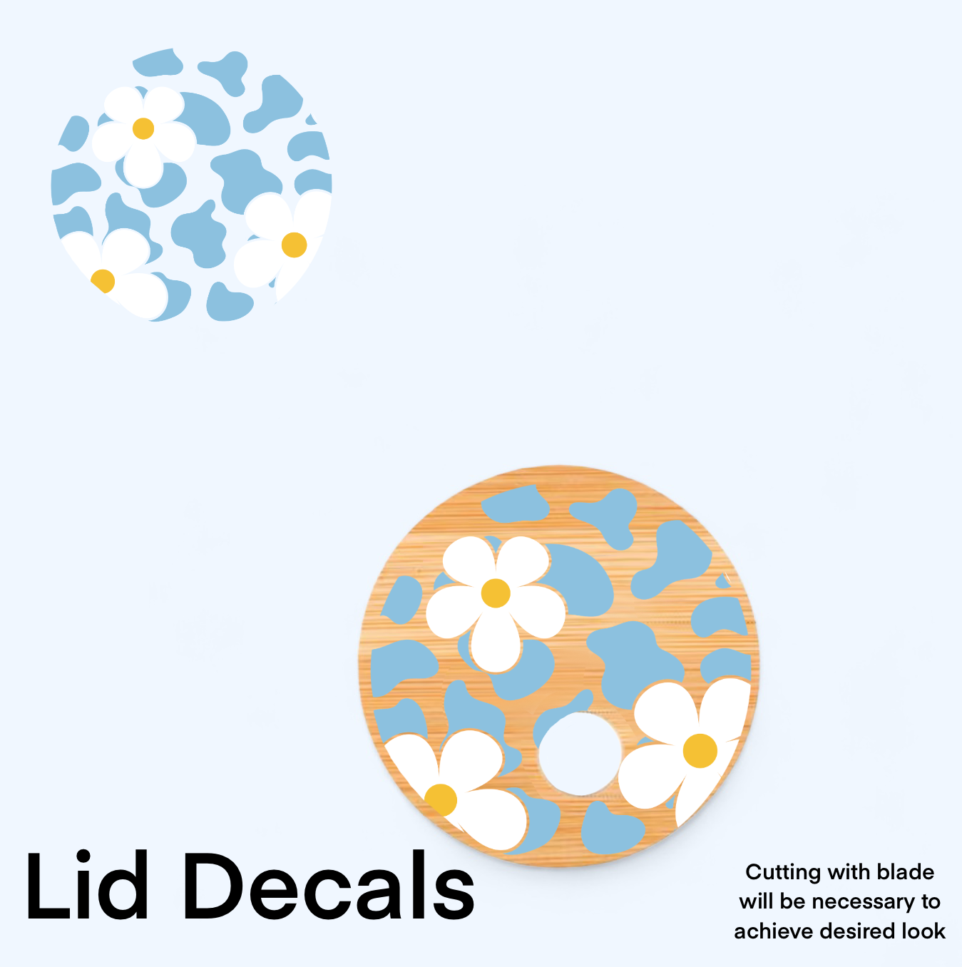 Blue Floral Cow Print WRAP / LID UV LAST CHANCE