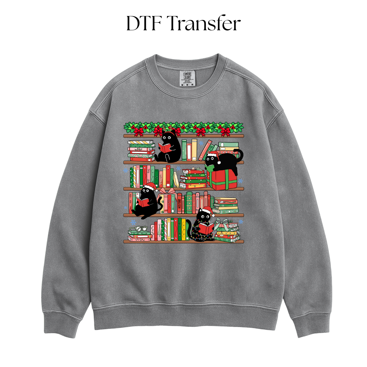 Cat Christmas Bookshelves DTF Transfer