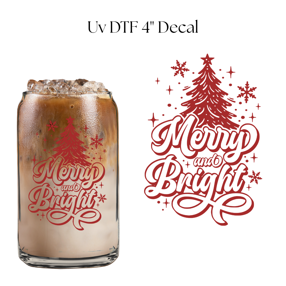 Merry and Bright Tree Red 4” UV DTF Decal