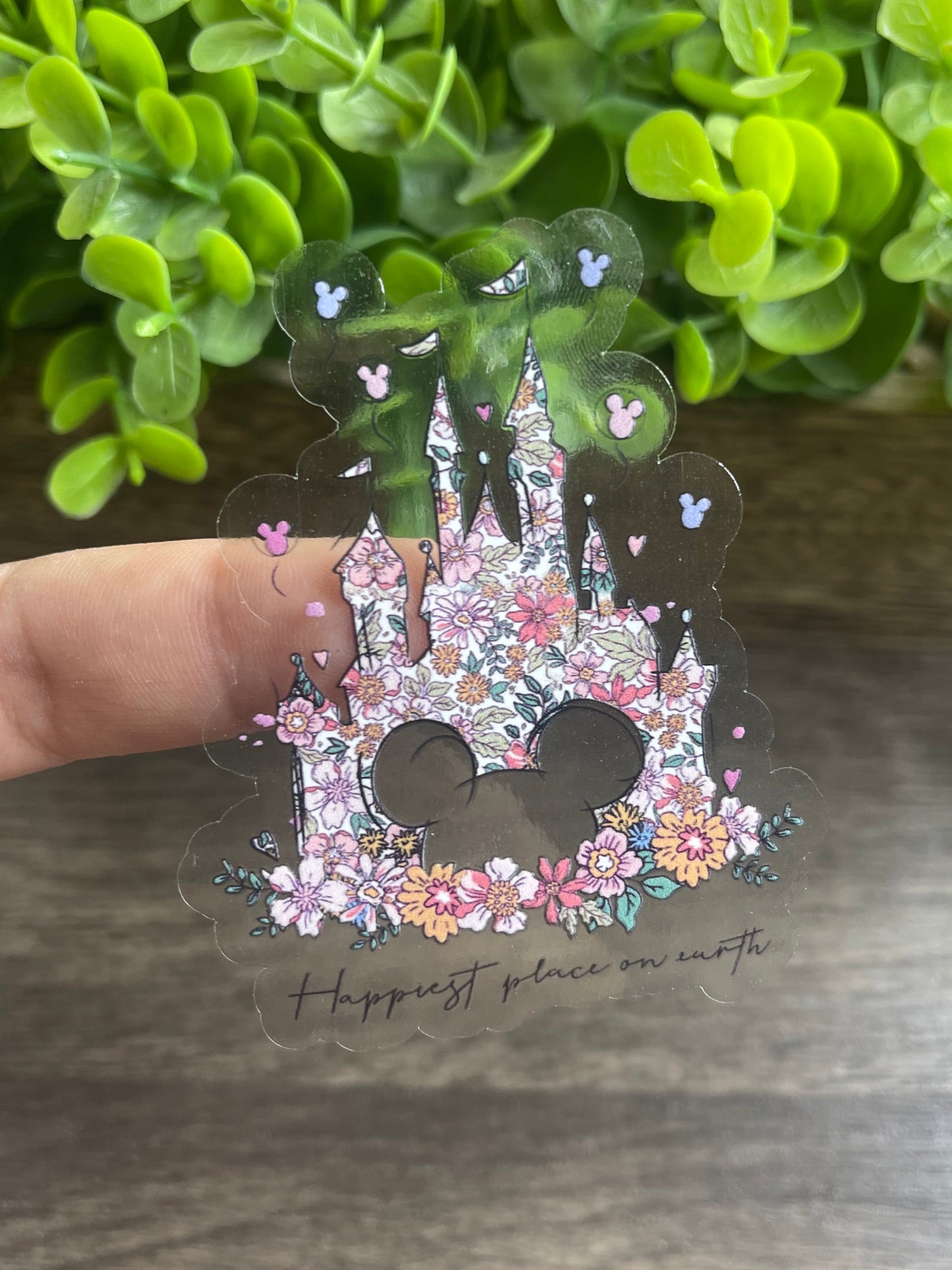 Floral Happiest Place Clear Vinyl Sticker