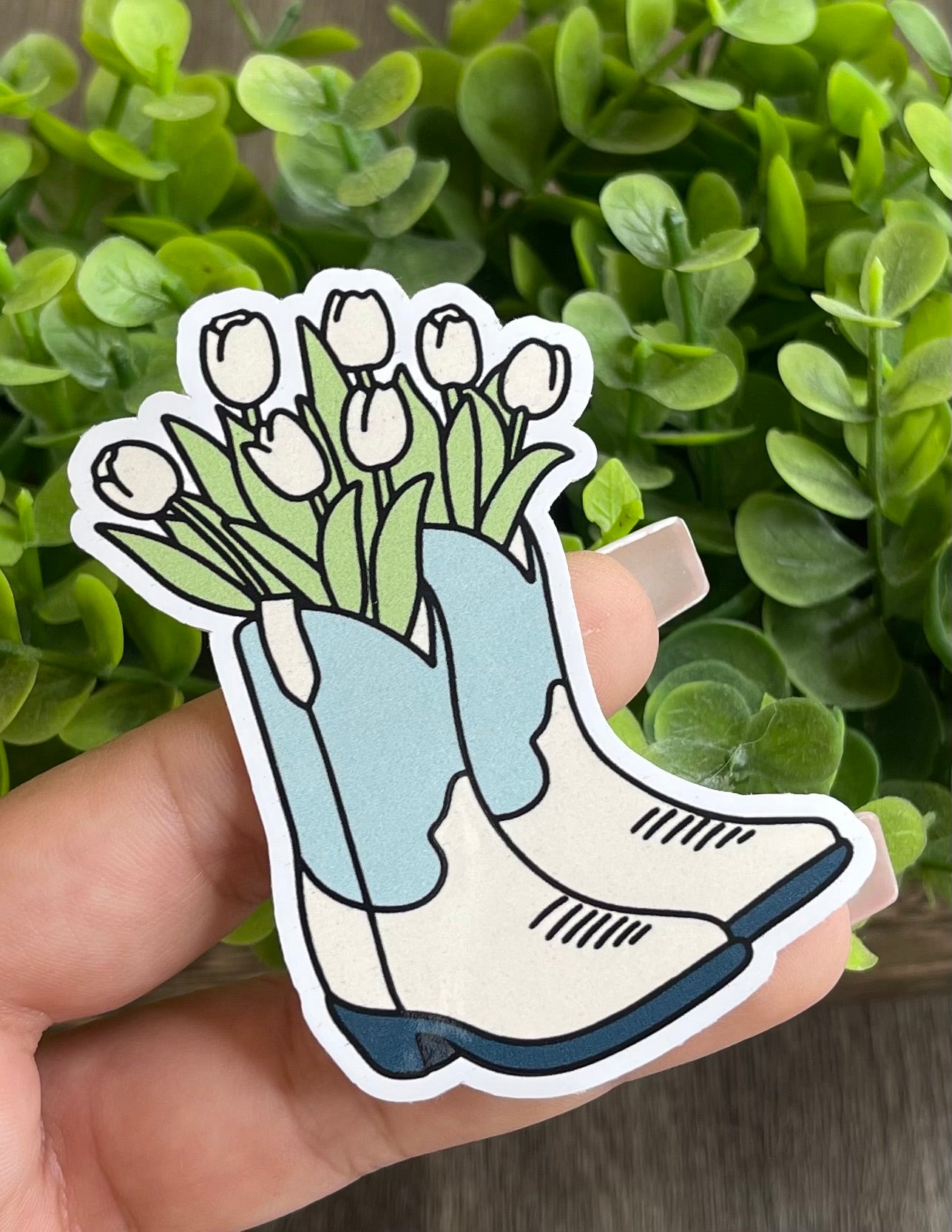 Floral Boots White Vinyl Sticker