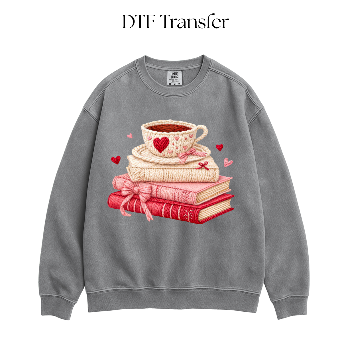 Distressed Valentines Day Books Faux Yarn DTF Transfer
