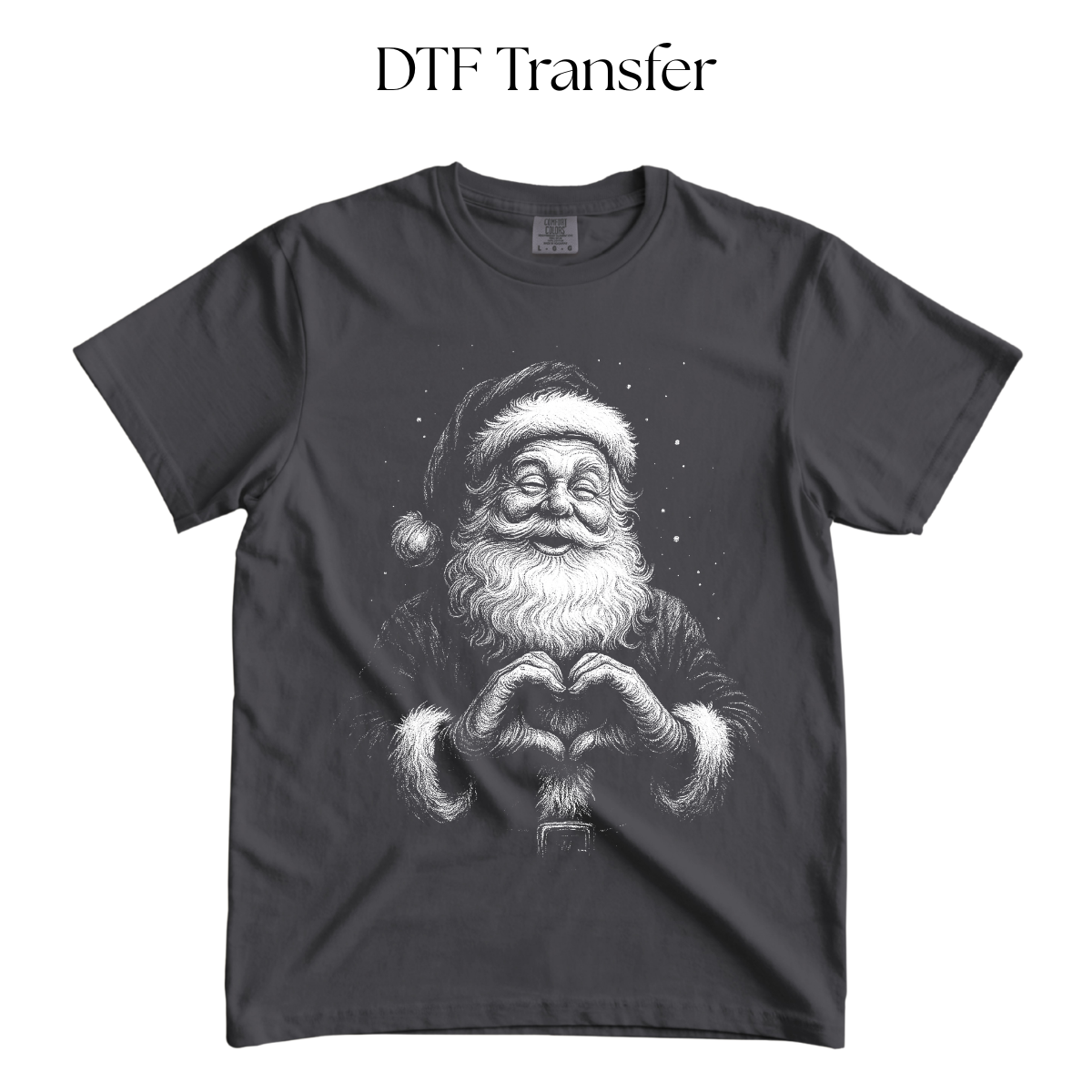 Santa Heart Hand Single Color DTF Transfer (Press on Black)