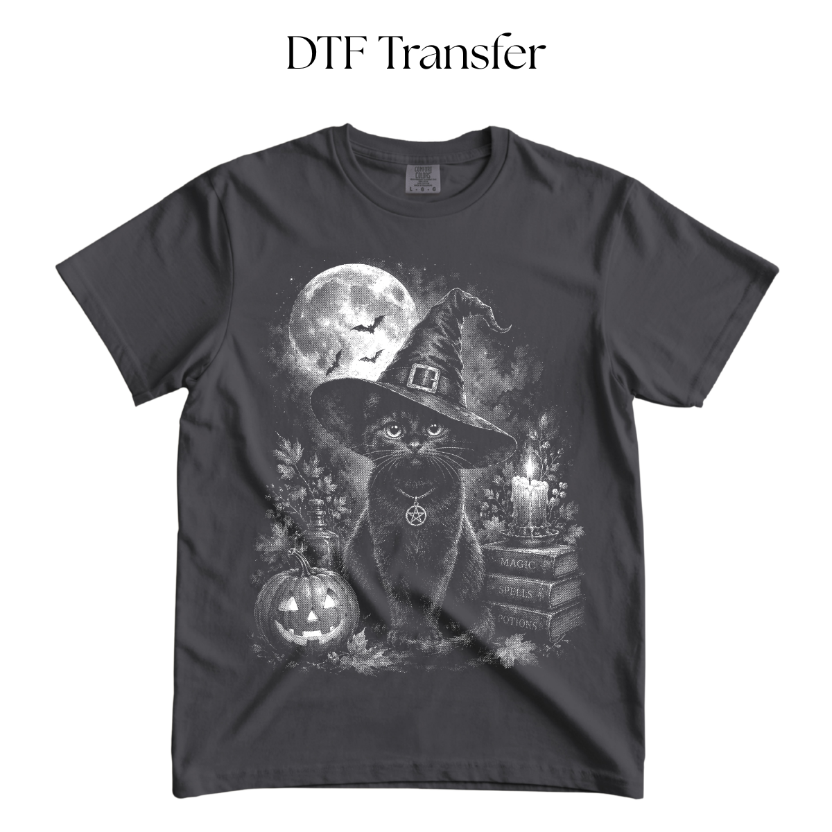 Witch Black Cat Single Color DTF Transfer (Print in Black)