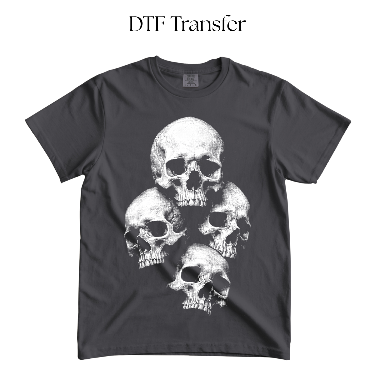 Skull Stack Single Color DTF Transfer (Press on Black)