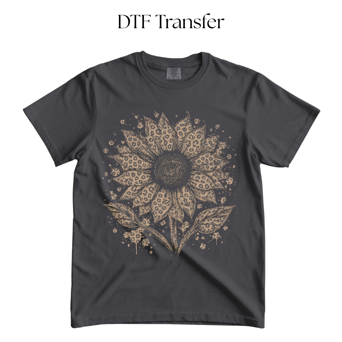 Leopard Sunflower Single Color DTF Transfer (Press on Black)