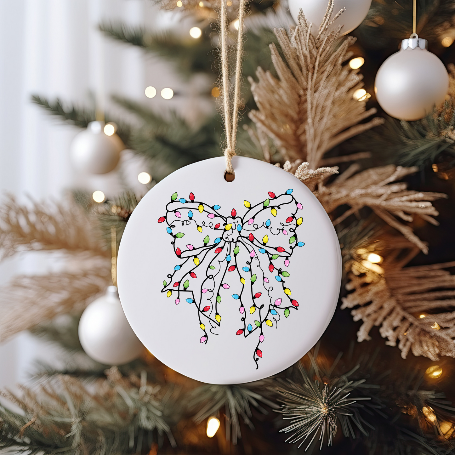 GOOD Christmas Lights Bow Ornament Size UV DTF DOUBLE SIDED