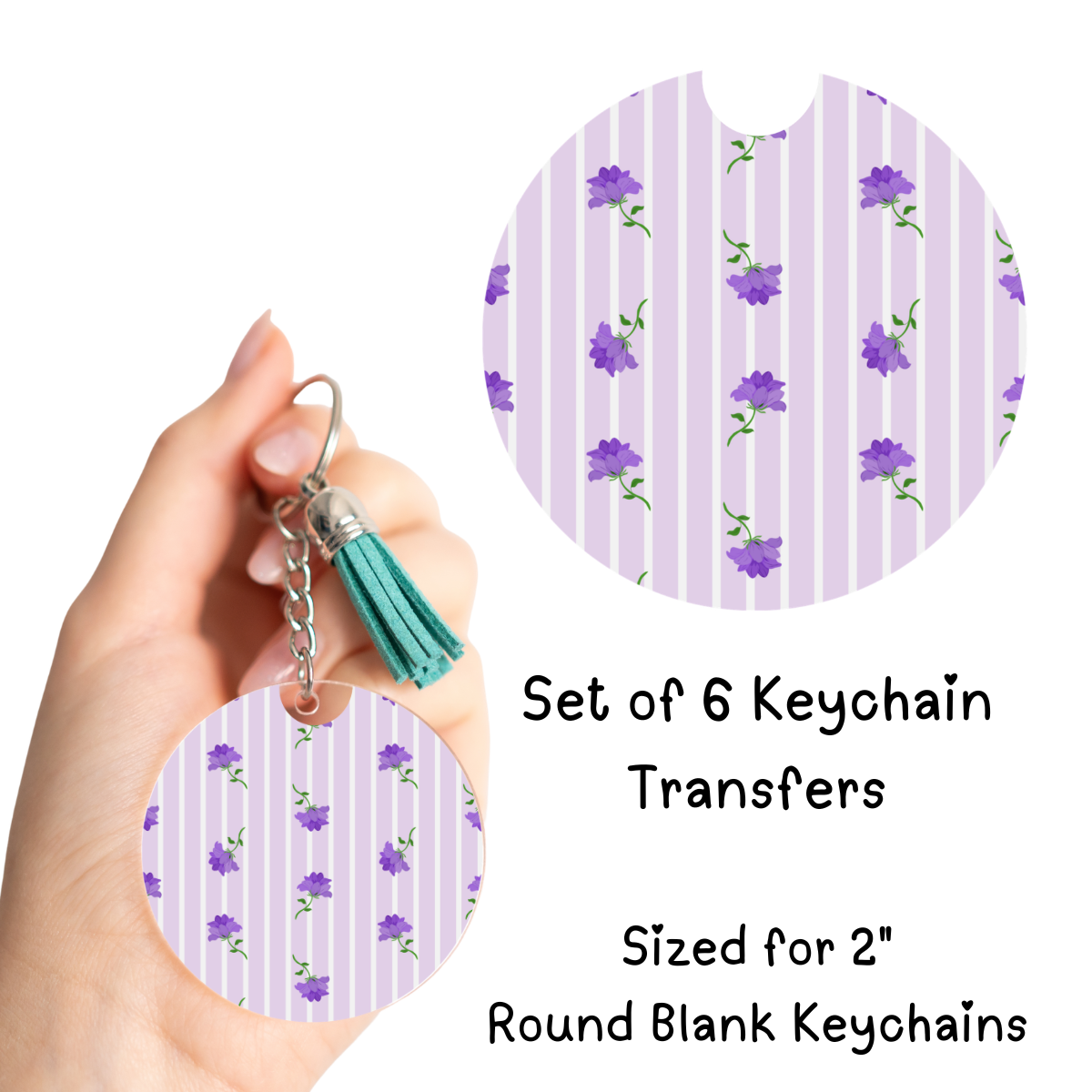 Striped Lavander Round Keychain Transfer