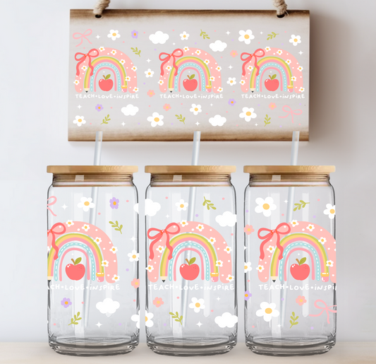 Teach Love Inspire Rainbow UV DTF Cup Wrap