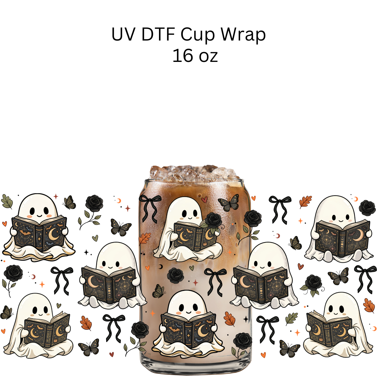 Ghost Black Book UV DTF Cup Wrap