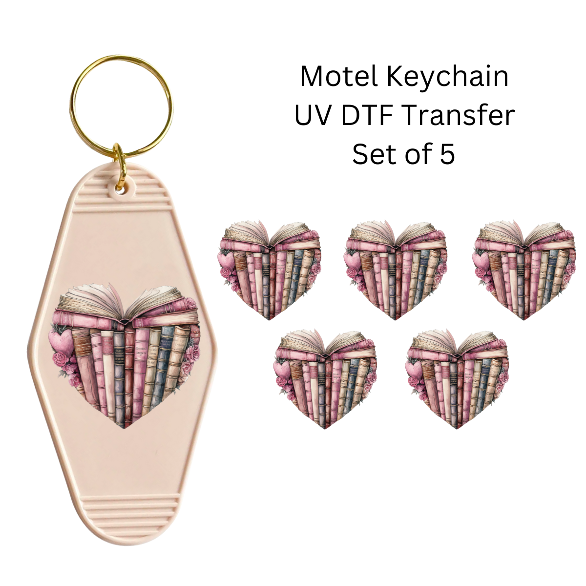 Books Heart Keychain Transfers