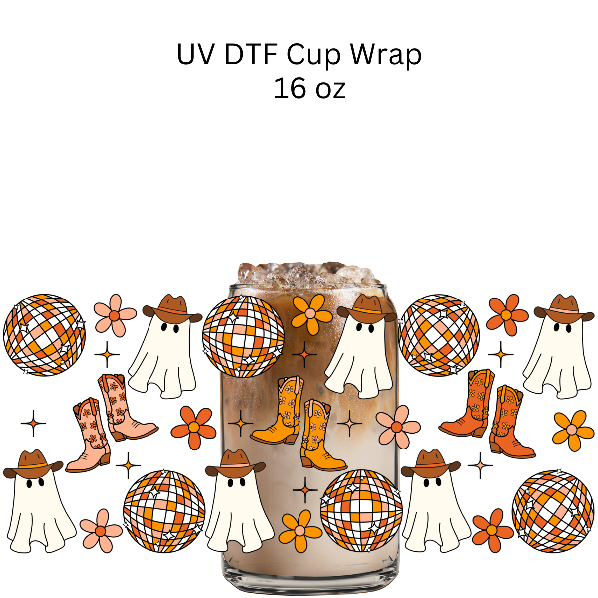 Brown and Orange Western Ghosties UV DTF Cup Wrap