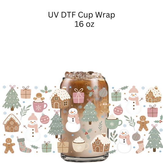 Pastel Christmas Snowman UV DTF Cup Wrap