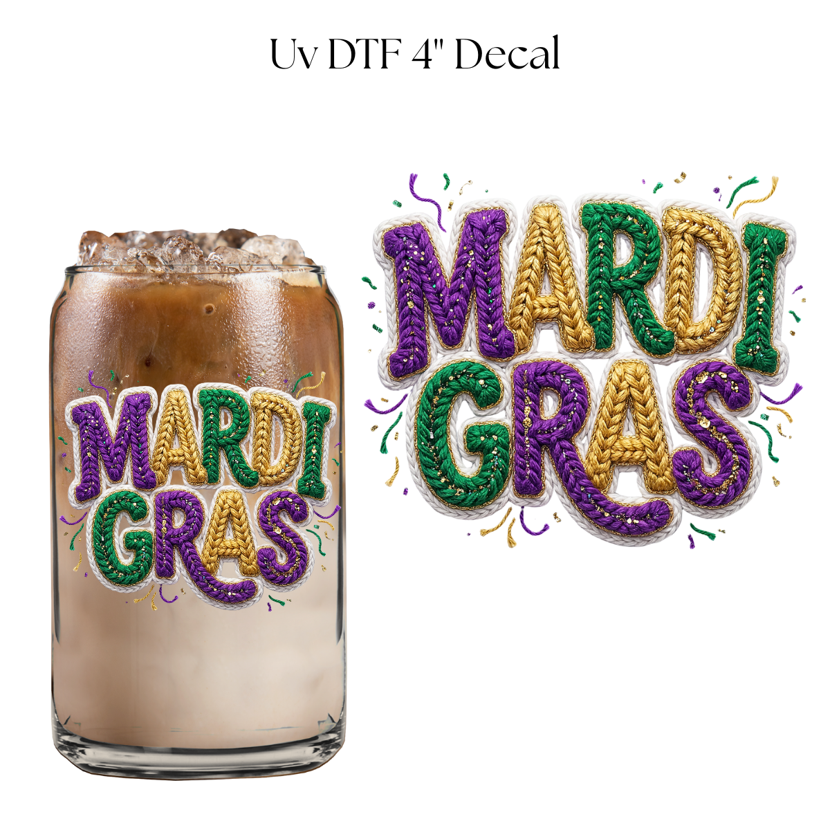 Mardi Gras Faux Yarn 4” UV DTF Decal