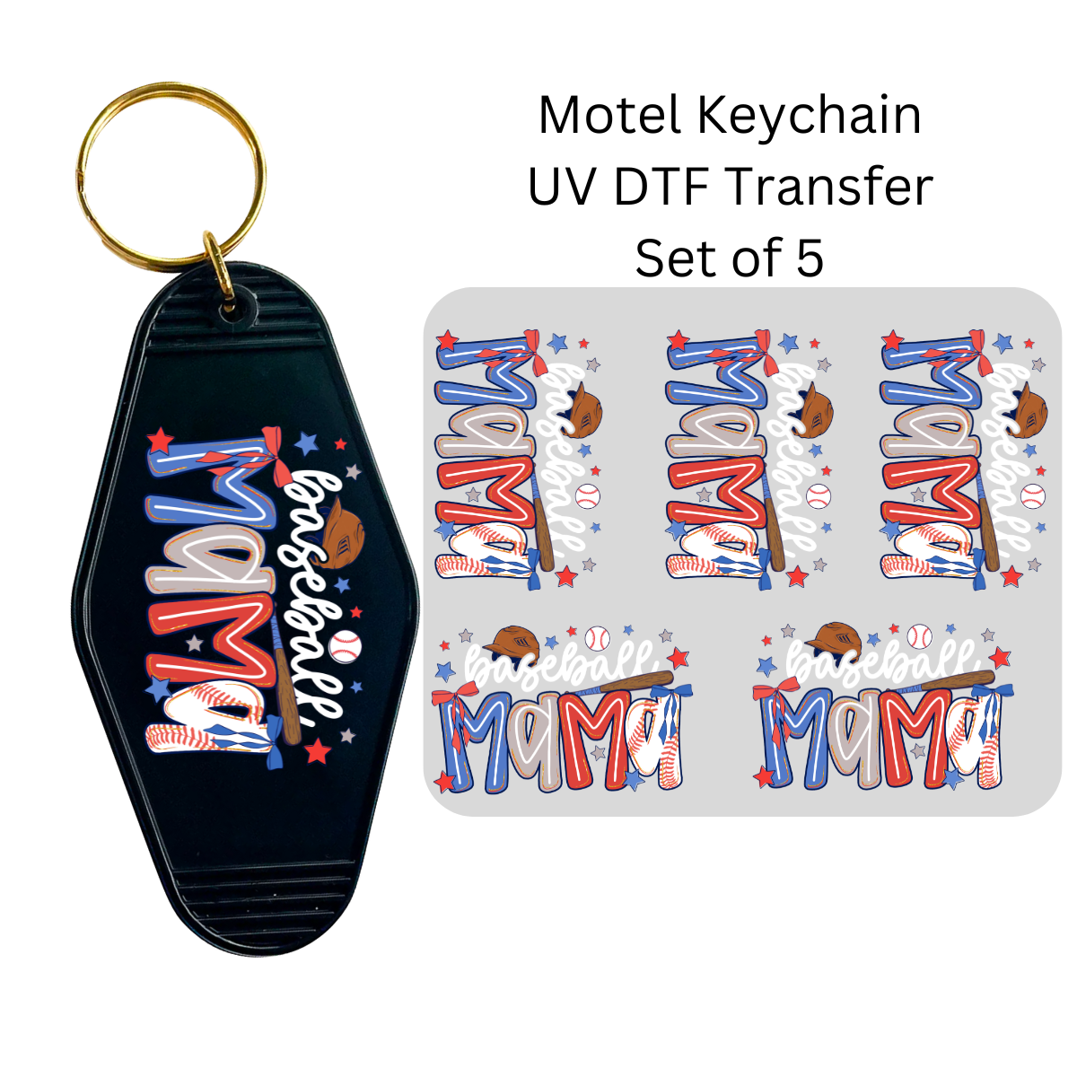 Baseball Mama Set of 5 Keychain Transfers