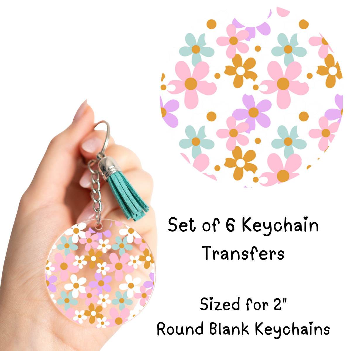 Pink and Purple Floral Round Keychain UV DTF Transfer