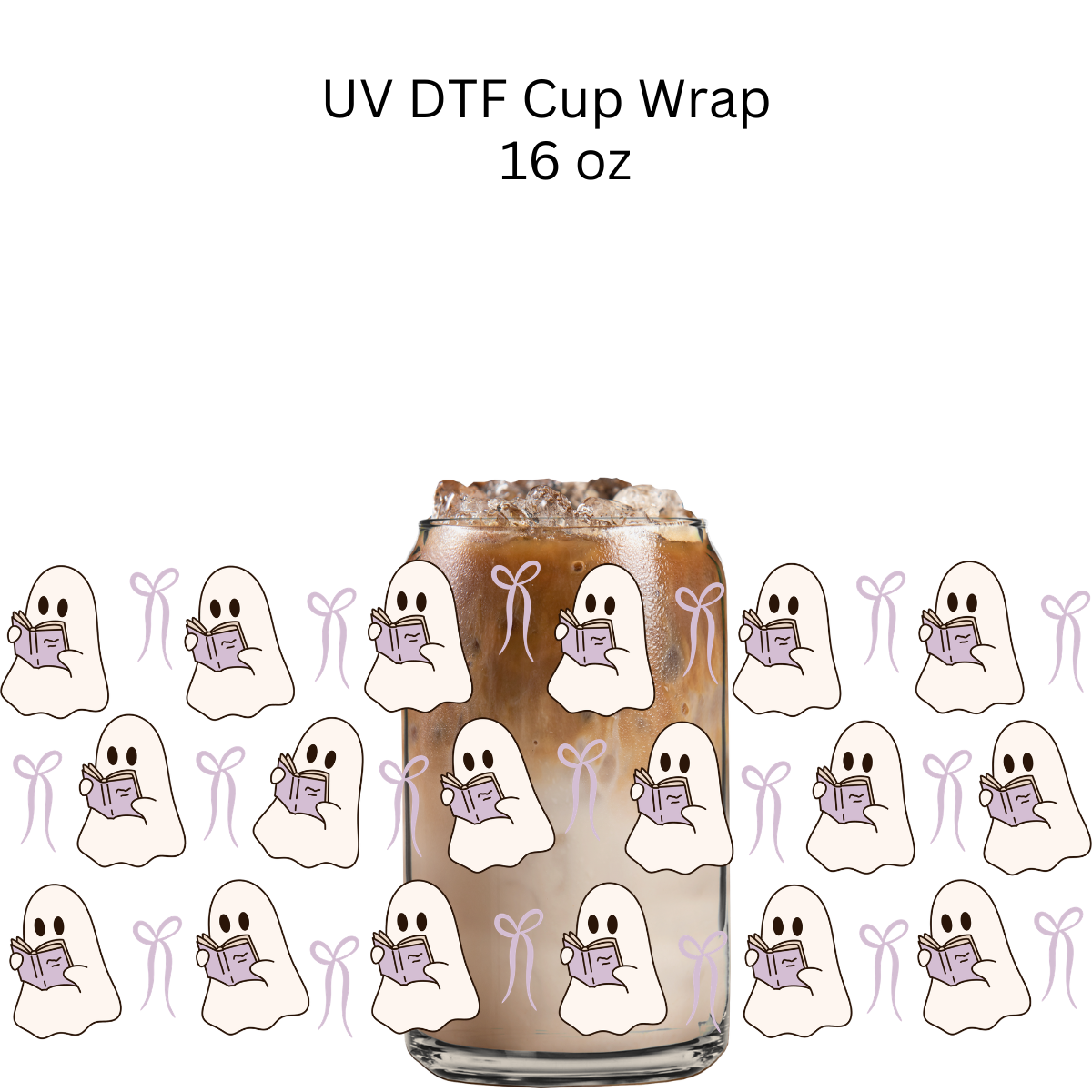 Purple Bows and Books Ghostie UV DTF Cup Wrap