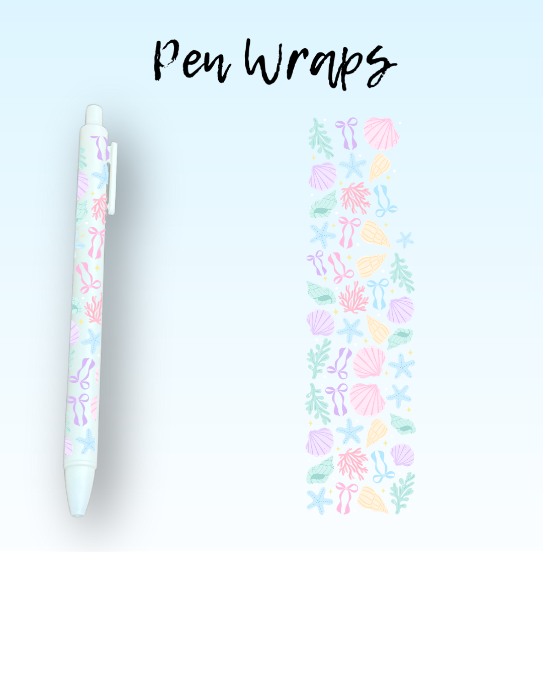 Shells, Coral, & Bows Pen Wrap For Ballpoint Pen UV DTF