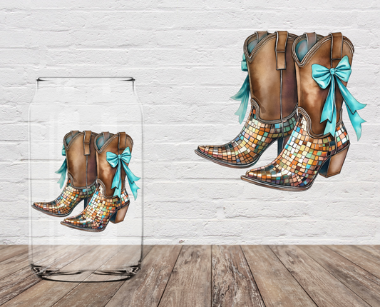 Blue Bow Cowboy Boots 4" UV DTF