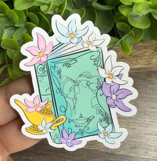 Jas Floral Book White Vinyl Sticker