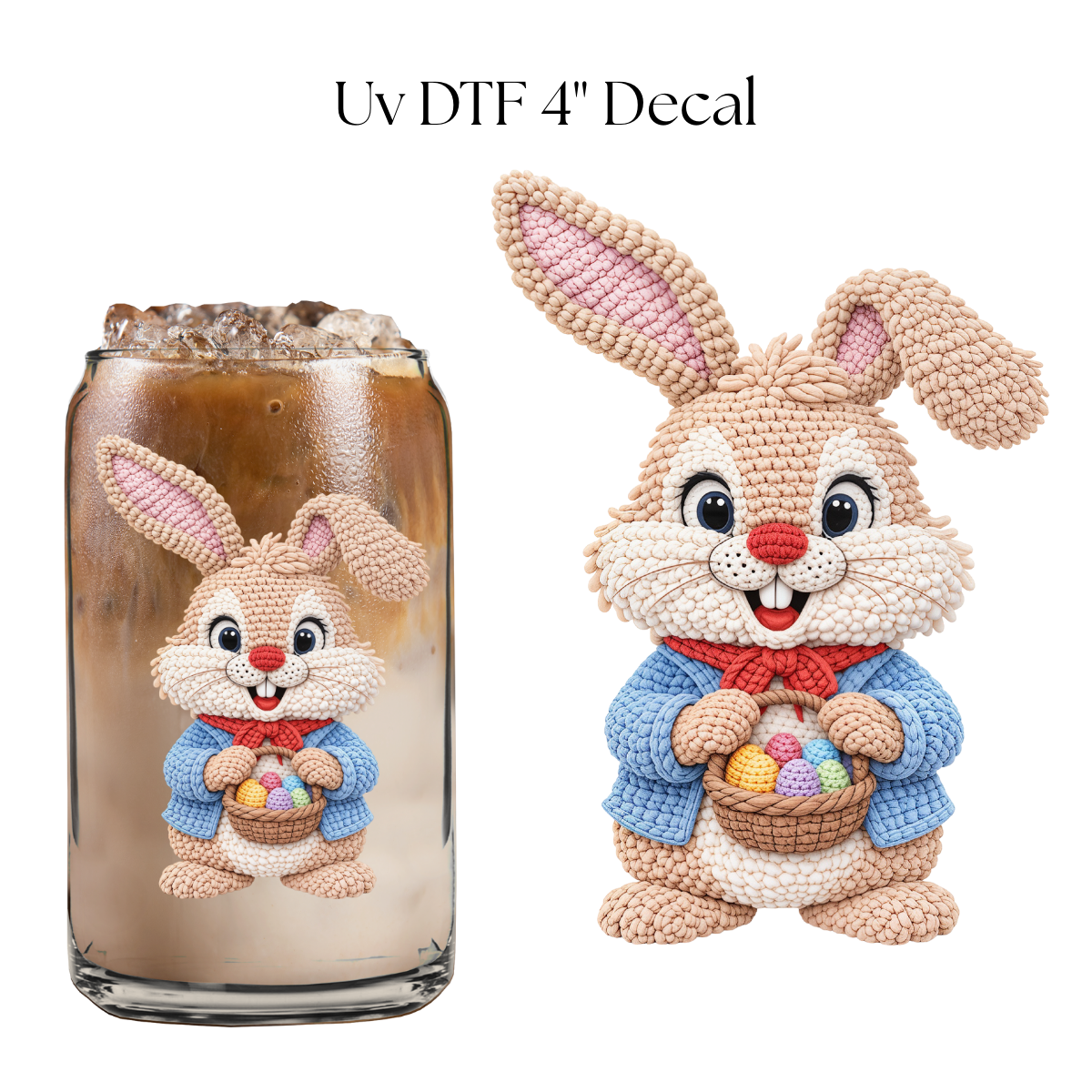 Faux Knit Bunny 4” UV DTF Decal