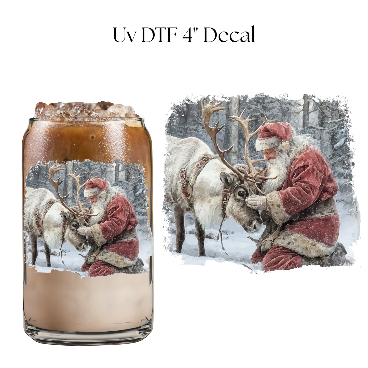 Santa and Reindeer 4” UV DTF Decal