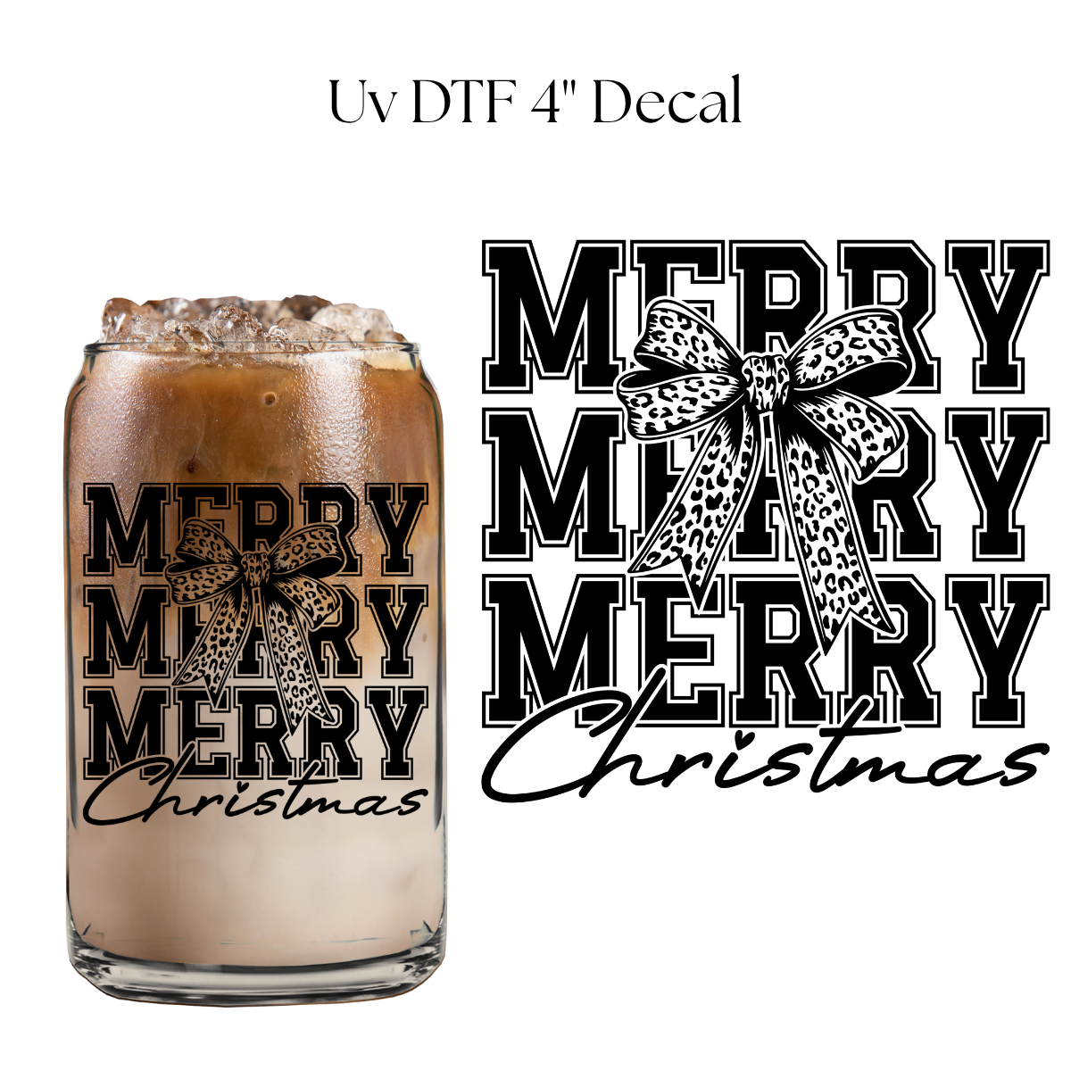 Merry Christmas Bow 4” UV DTF Decal