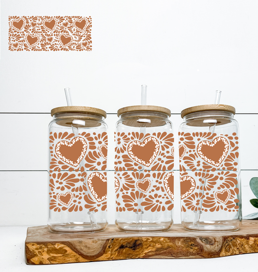 Brown Heart Talavera UV Wrap / Lid DOUBLE SIDED