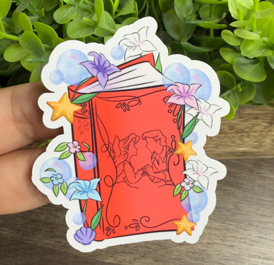 Mermaid Floral Book White Vinyl Sticker