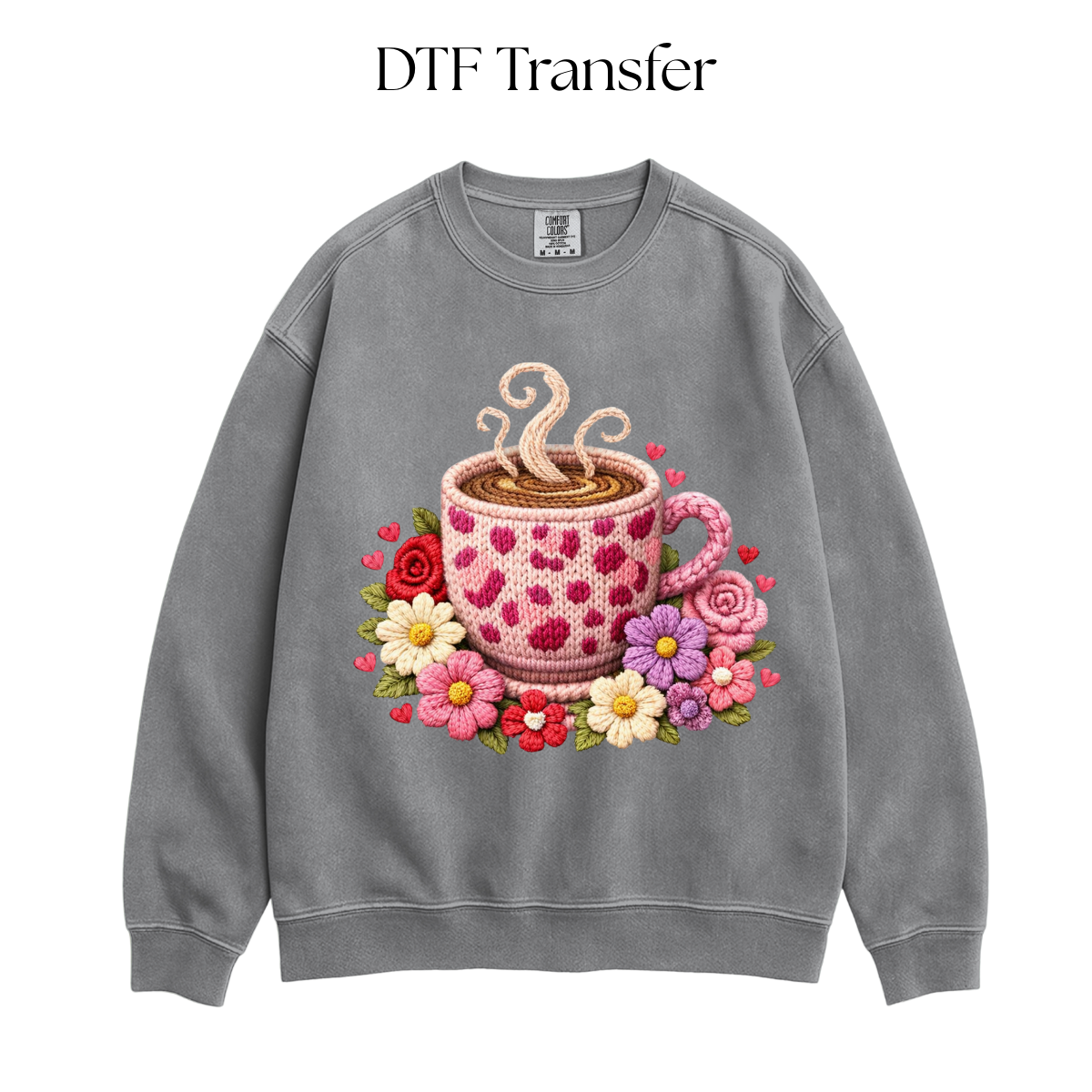 Pink Coffee Mug Faux Yarn DTF Transfer