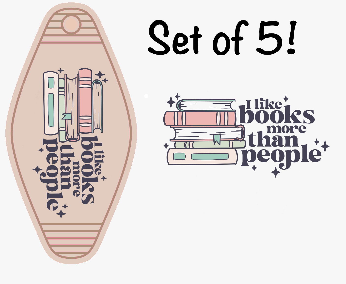I Like Books More Than People (MOTEL KEYCHAIN) Set of 5