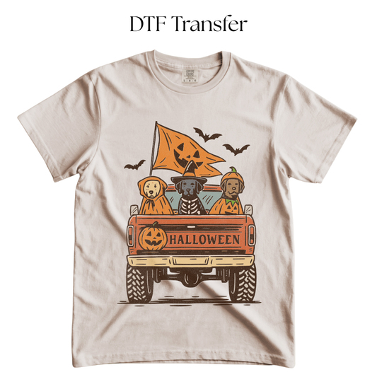 Halloween Dogs In Truck DTF Transfer