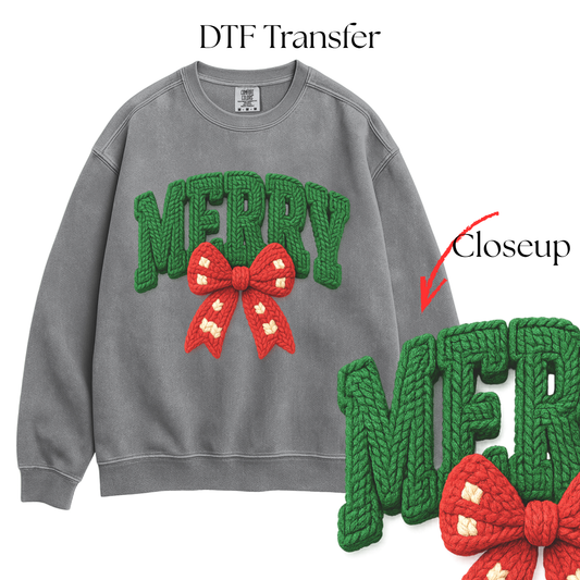 Green Merry Faux Yarn DTF Transfer
