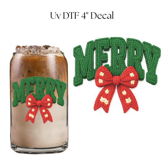 Green Merry Faux Yarn 4” UV DTF Decal