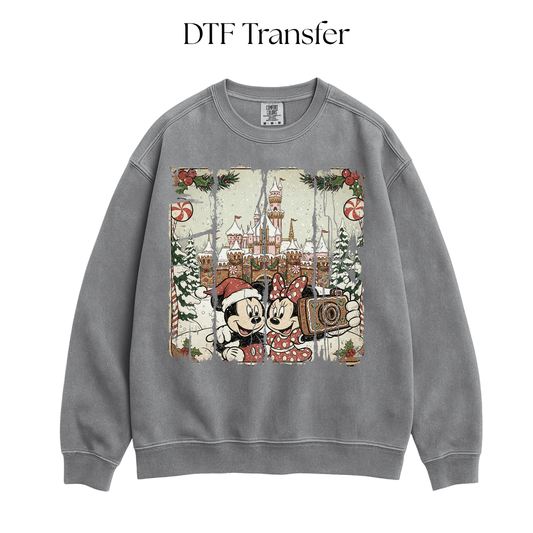 Vintage Mouse at Christmas Castle DTF Transfer