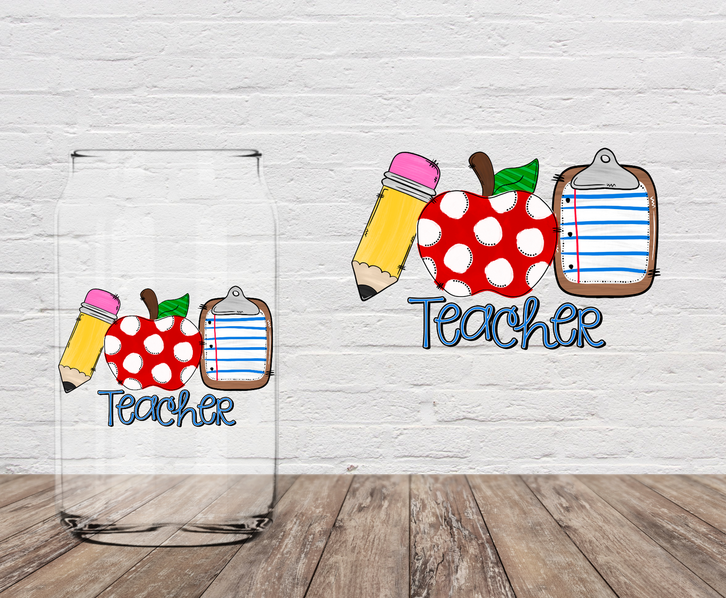 Teacher Pencil, Apple, Clipboard 4" UV DTF