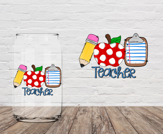 Teacher Pencil, Apple, Clipboard 4" UV DTF