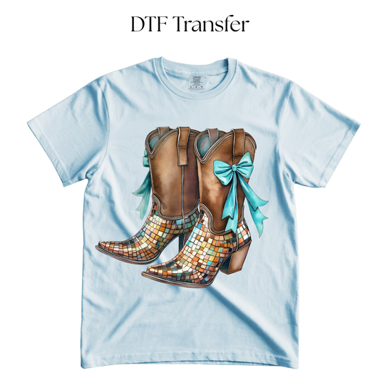 Blue Bow Cowboy Boots DTF Transfer