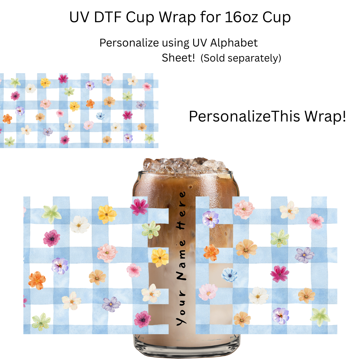 Plaid Flowers PERSONALIZE UV DTF Cup Wrap