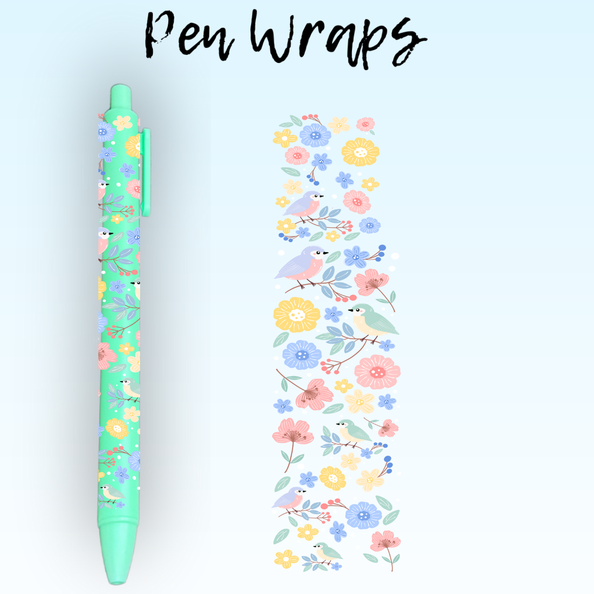 Birds and Flowers UV DTF Wrap For Ballpoint Pen