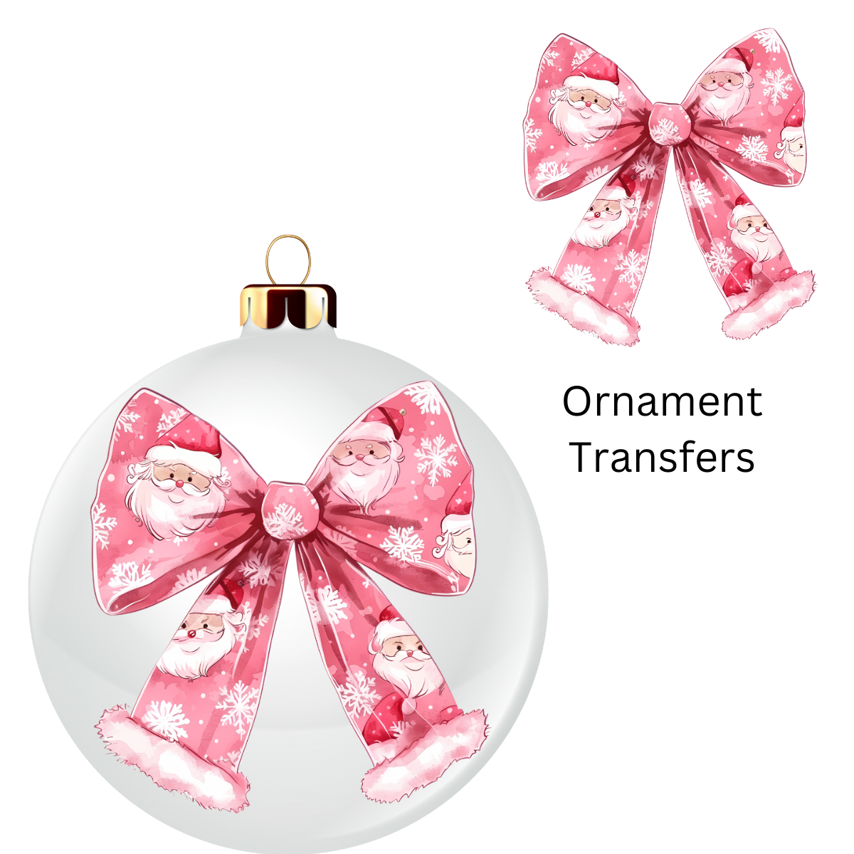 Pink Bow Santa Face Ornament Transfer UV DTF