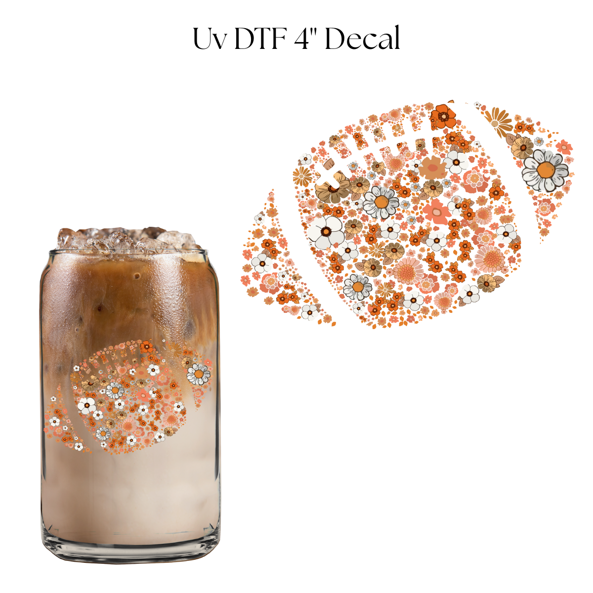 Floral Fall Football 4” UV DTF Decal