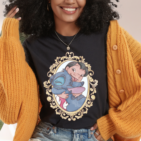 Girl and Blue Alien Frame DTF TRANSFER